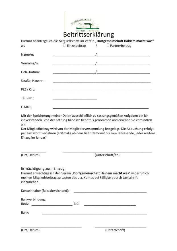 Beitrittserklärung Dorfgemeinschaft